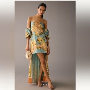 Vineet Bahl Off-The-Shoulder Printed Cape Dress
